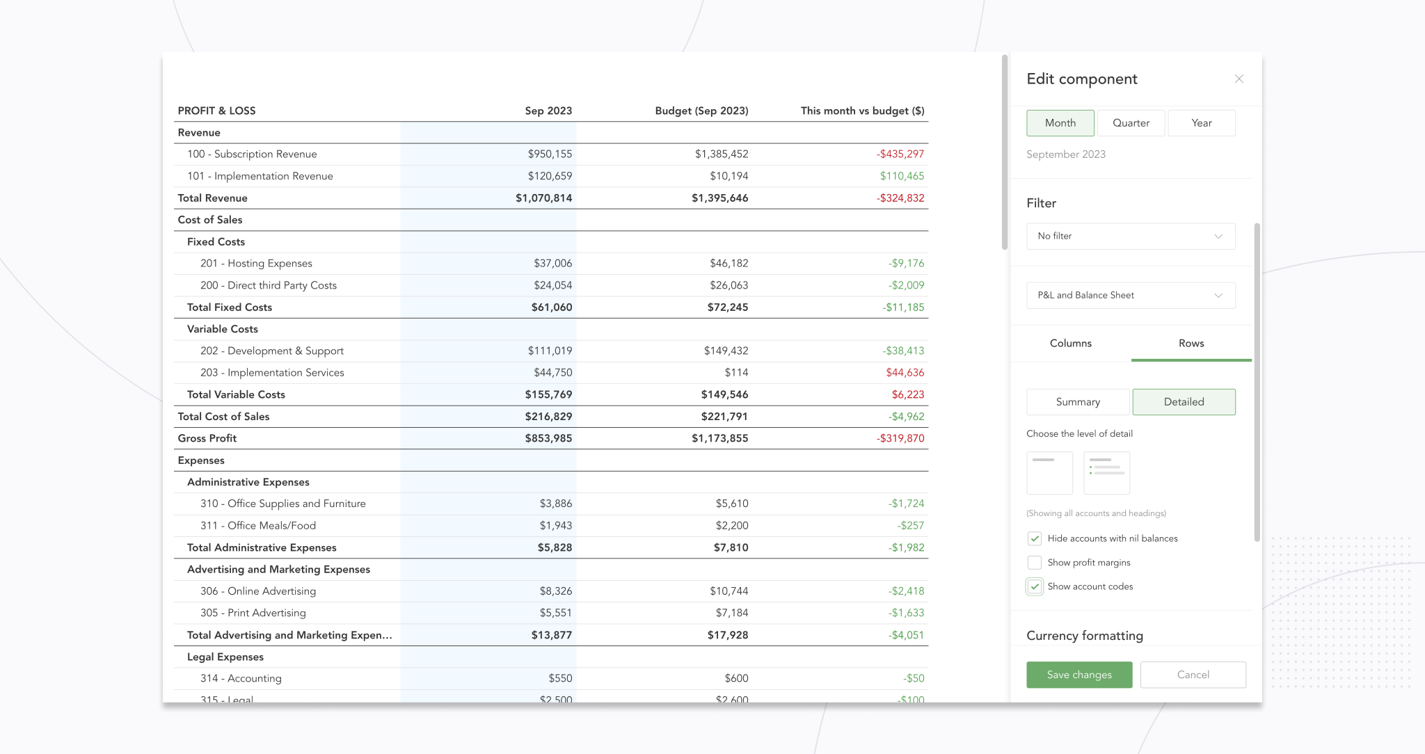 Sept 23- Financials Table